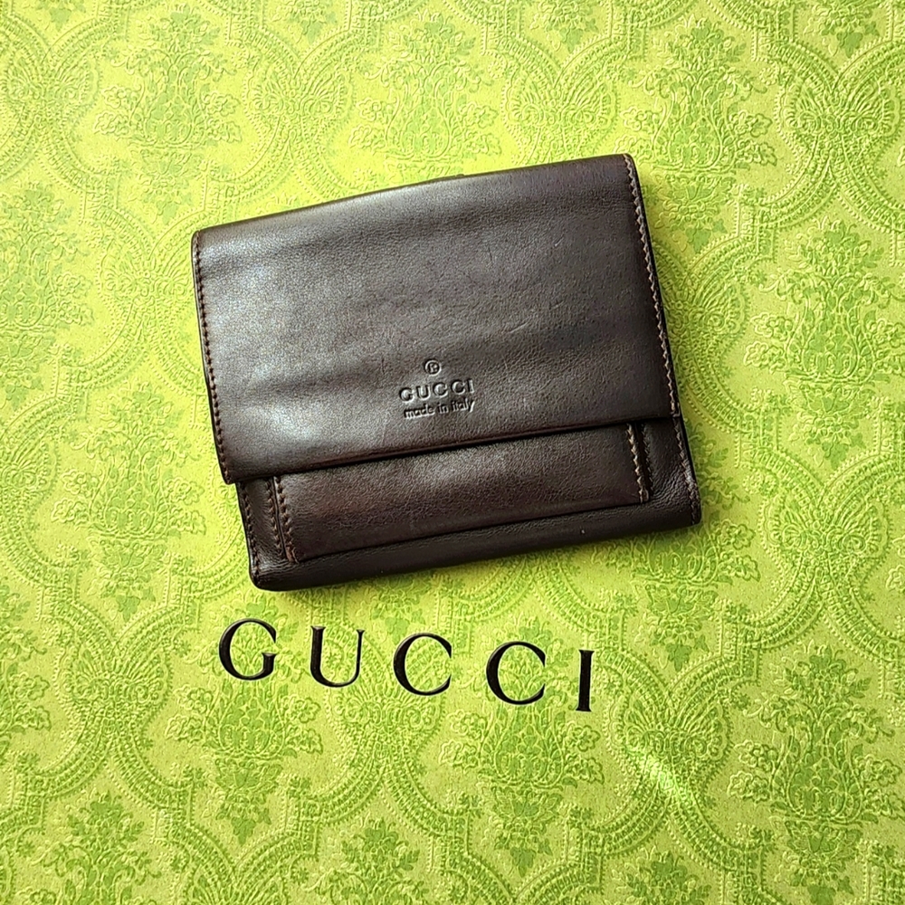 Gucci Dark Brown Leather Embossed Logo Wallet
